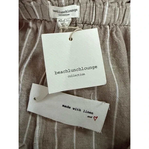 Beach Lunch Lounge Striped Linen & Cotton Paperbag Waist Pants Women XL NEW - Picture 8 of 11